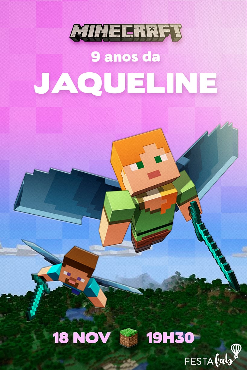 Modelo de Convite de Aniversario - Alex Minecraft Criar convite de aniversário - Alex Minecraft| FestaLab