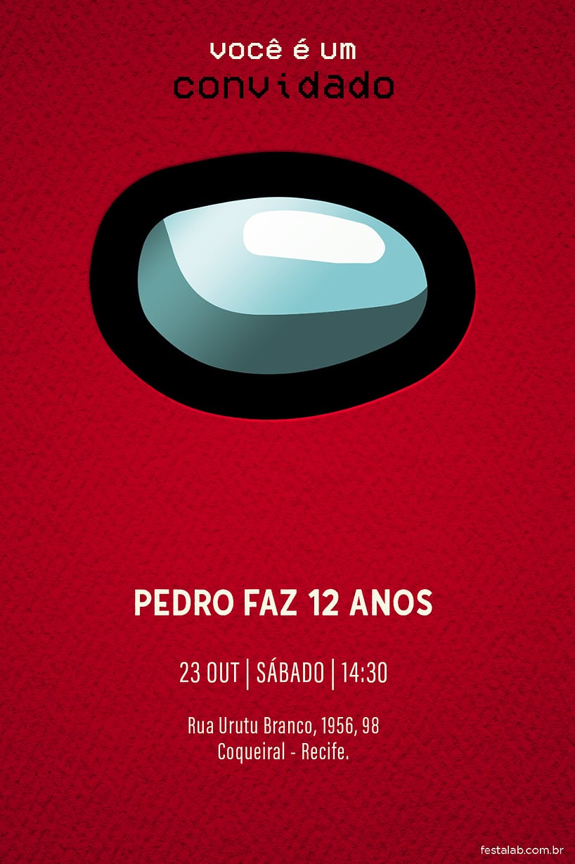 Modelo de Convite de Aniversario - Among Us: Vermelho Criar convite de aniversário - Among Us: Vermelho| FestaLab