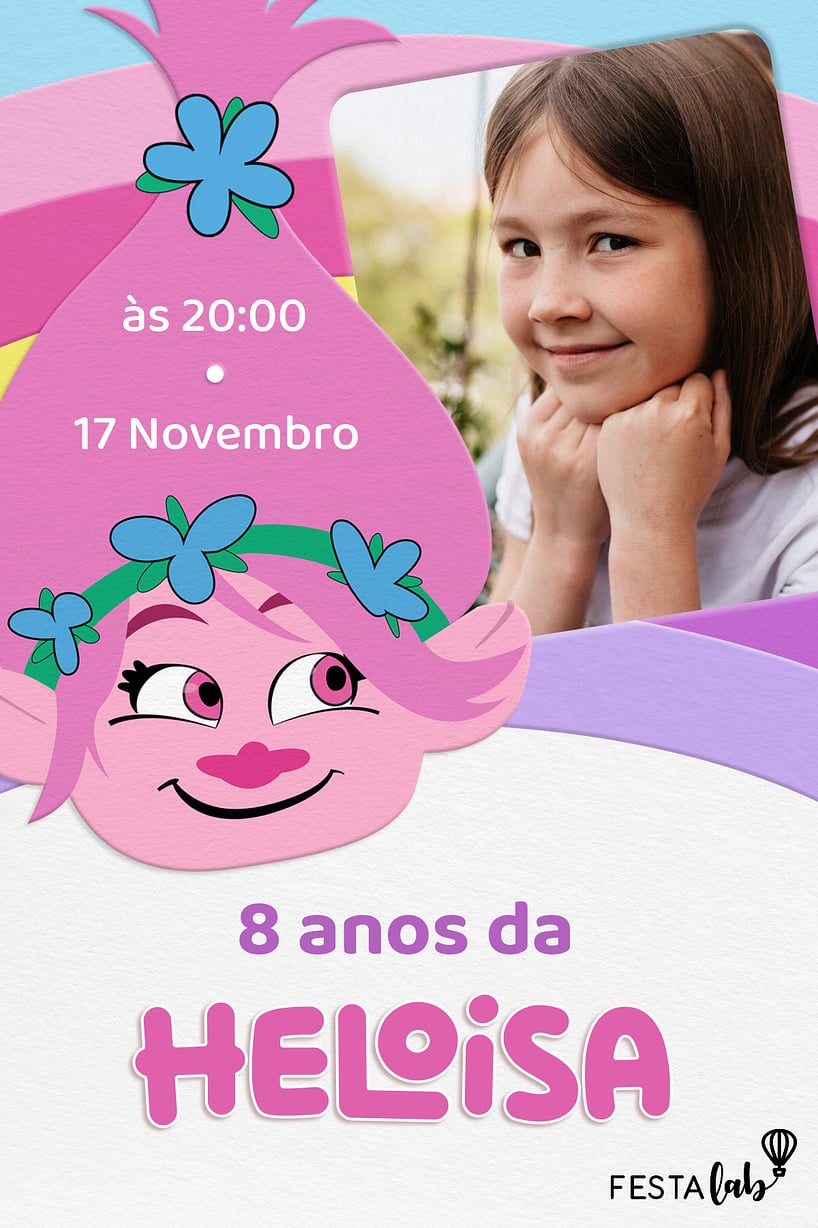 Modelo de Convite de Aniversario - Arco-iris da Poppy Criar convite de aniversário - Arco-iris da Poppy| FestaLab