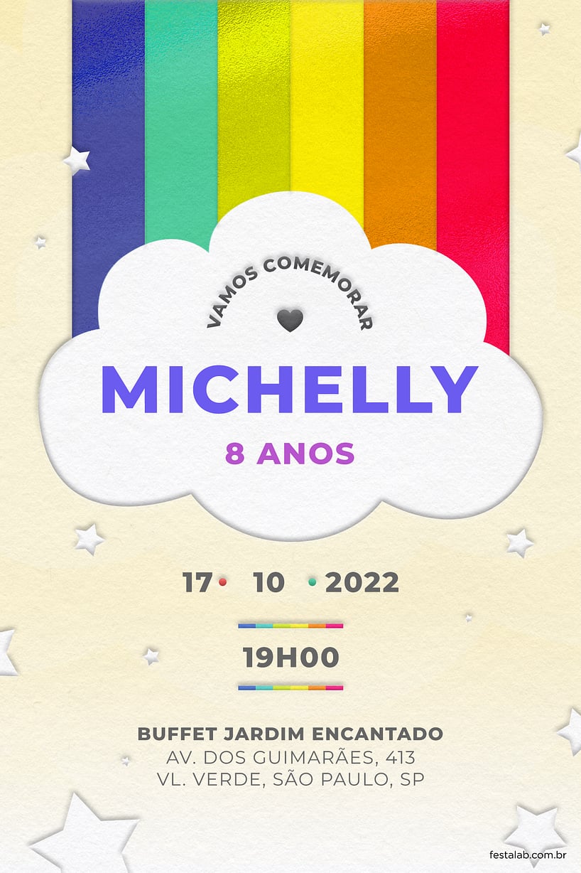Modelo de Convite de Aniversario - Arco Iris amarelo Criar convite de aniversário - Arco Iris amarelo| FestaLab