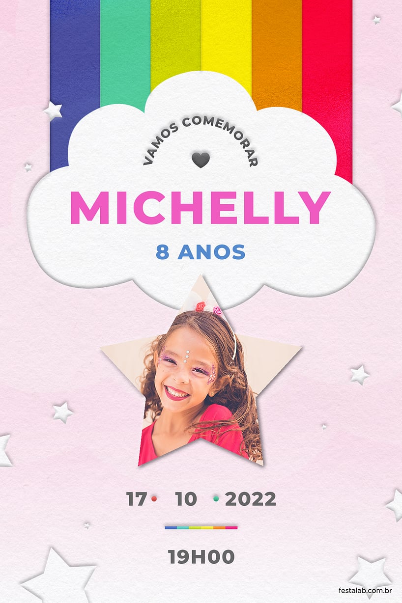 Modelo de Convite de Aniversario - Arco Iris rosa Criar convite de aniversário - Arco Iris rosa| FestaLab