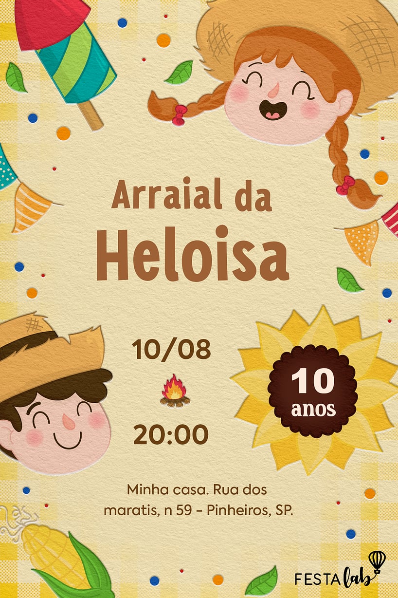 Modelo de Convite de Aniversario - Arraia da Alegria Criar convite de aniversário - Arraiá da Alegria| FestaLab