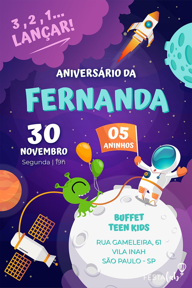 Modelo de Convite de Aniversario - Astronauta Criar convite de aniversário - Astronauta| FestaLab