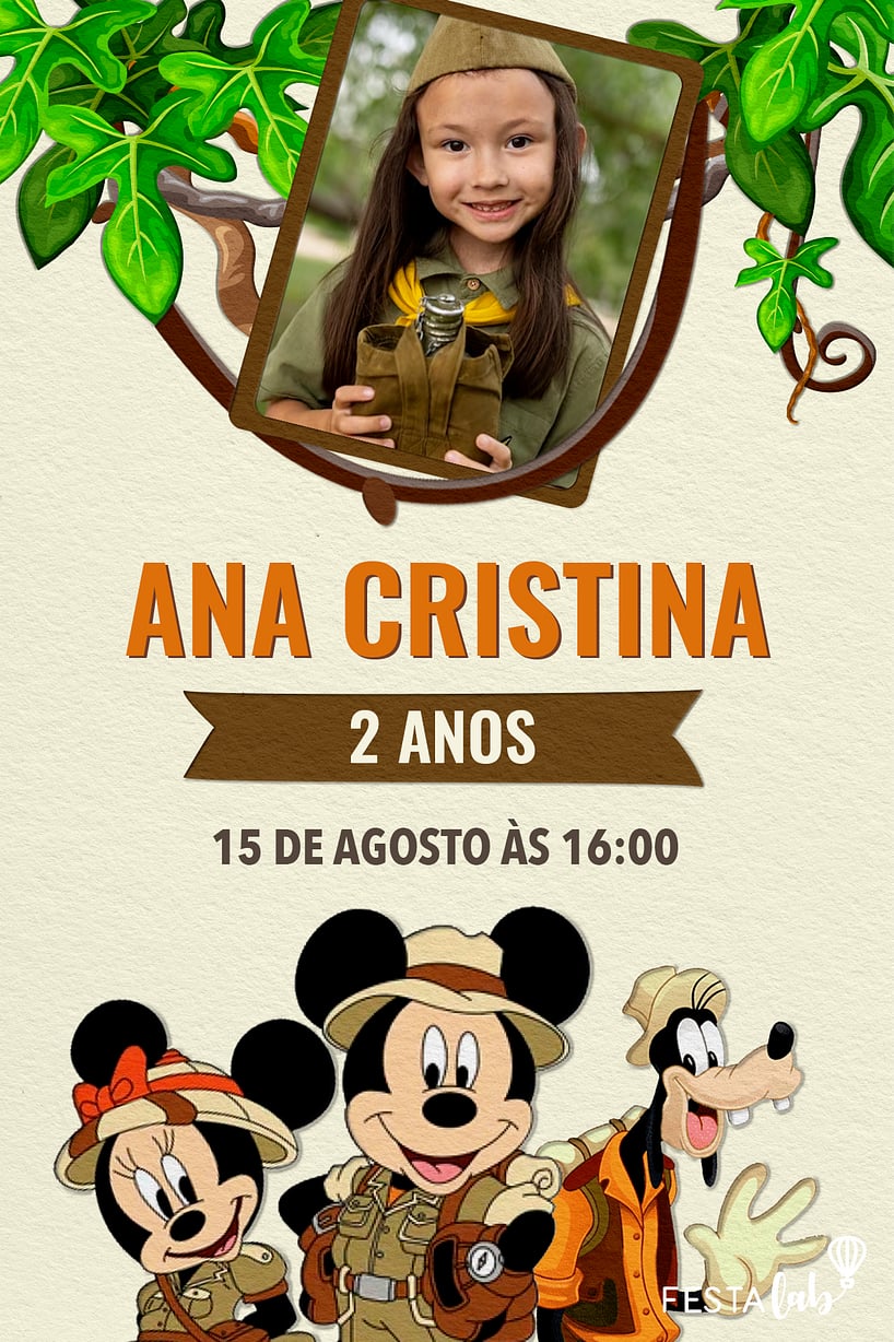 Modelo de Convite de Aniversario - Aventura do Mickey Criar convite de aniversário - Aventura do Mickey| FestaLab