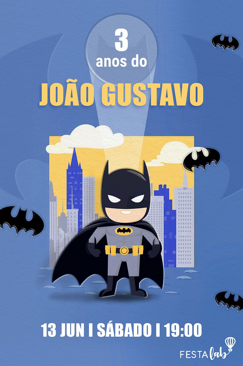 Modelo de Convite de Aniversario - Baby Batman Cartoon Criar convite de aniversário - Baby Batman Cartoon| FestaLab