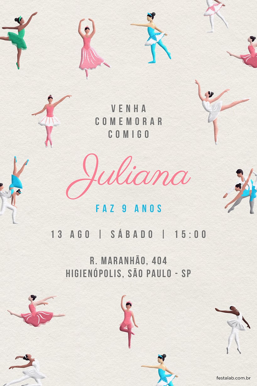 Modelo de Convite de Aniversario - Noite de Tutus e Sapatilhas: Bege Criar convite de aniversário - Noite de Tutus e Sapatilhas: Bege| FestaLab