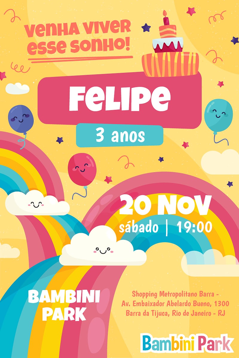 Modelo de Convite de Aniversario - Bambini Park Criar convite de aniversário - Bambini Park| FestaLab