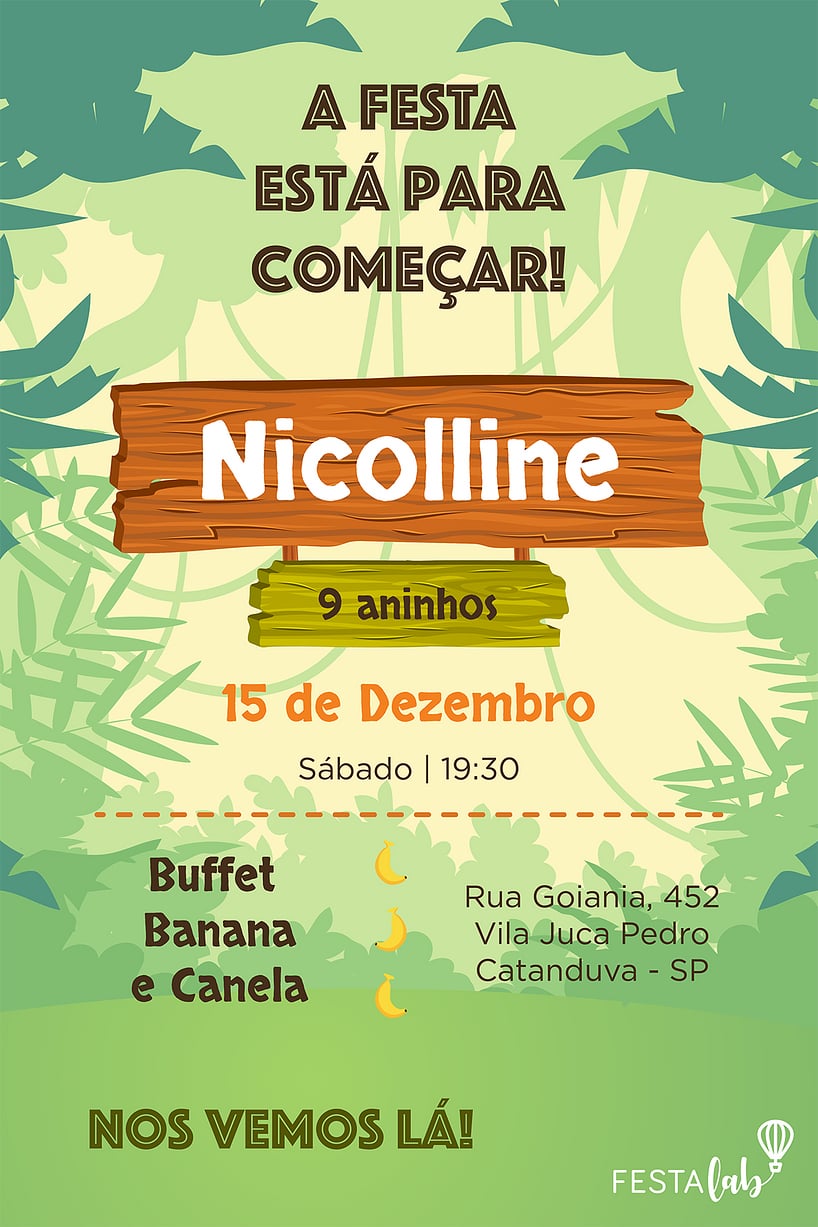 Modelo de Convite de Aniversario - Banana Canela Criar convite de aniversário - Banana Canela| FestaLab