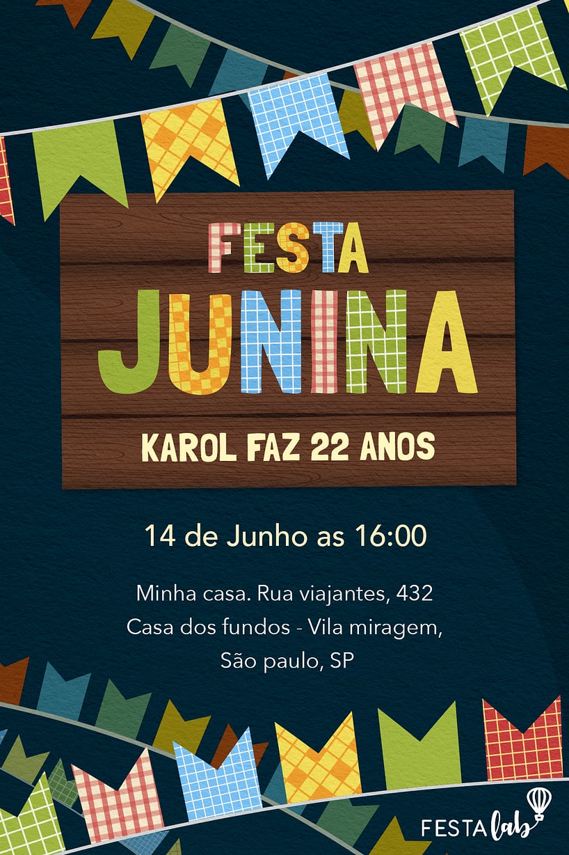 Modelo de Convite de Aniversario - Bandeirinhas Criar convite de aniversário - Bandeirinhas| FestaLab