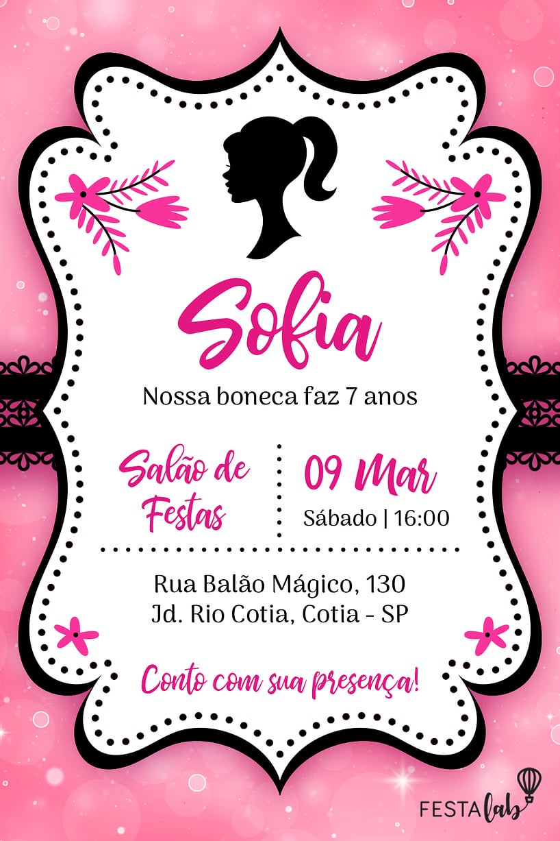 Modelo de Convite de Aniversario - Barbie Criar convite de aniversário - Barbie| FestaLab