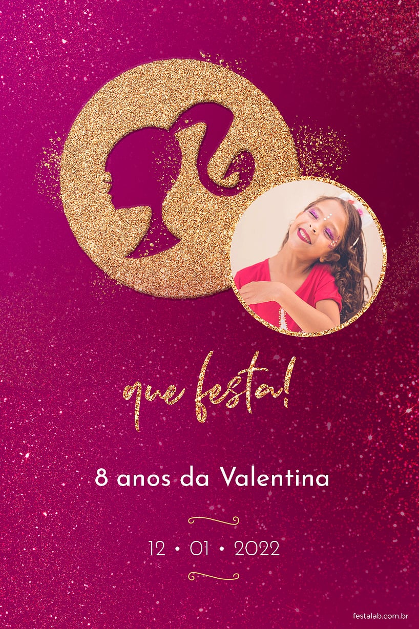 Modelo de Convite de Aniversario - Barbie fundo rosa Criar convite de aniversário - Barbie fundo rosa| FestaLab