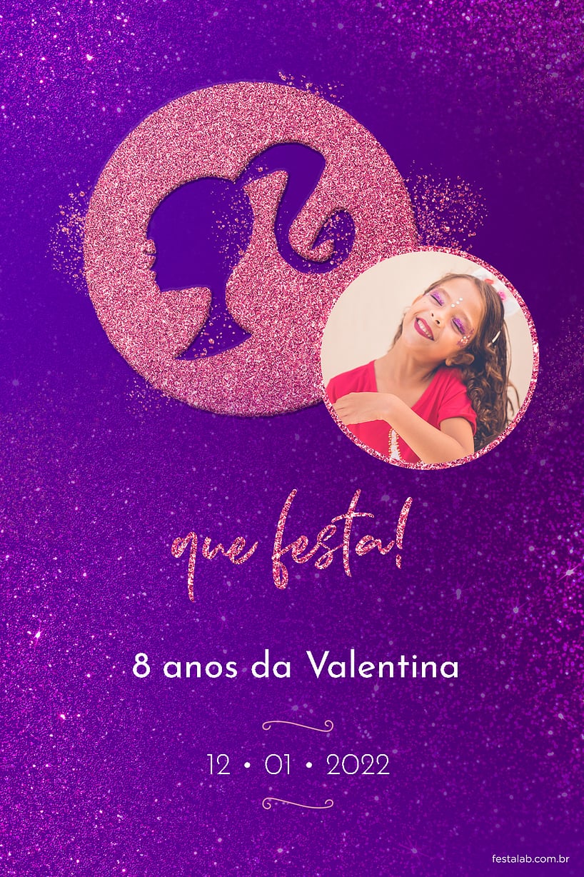 Modelo de Convite de Aniversario - Barbie fundo roxo Criar convite de aniversário - Barbie fundo roxo| FestaLab