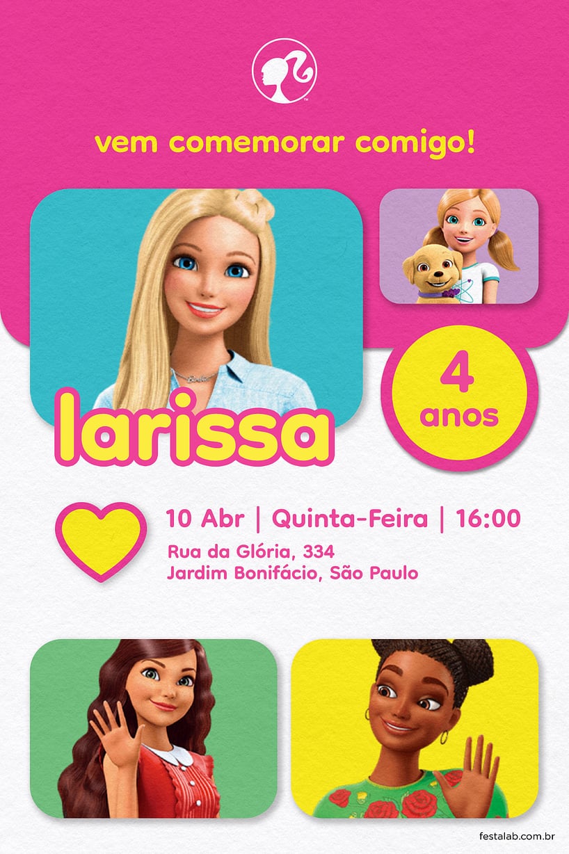Modelo de Convite de Aniversario - Barbie Rosa Criar convite de aniversário - Barbie Rosa| FestaLab