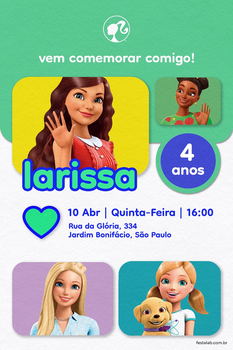 Modelo de Convite de Aniversario - Barbie Verde Criar convite de aniversário - Barbie Verde| FestaLab