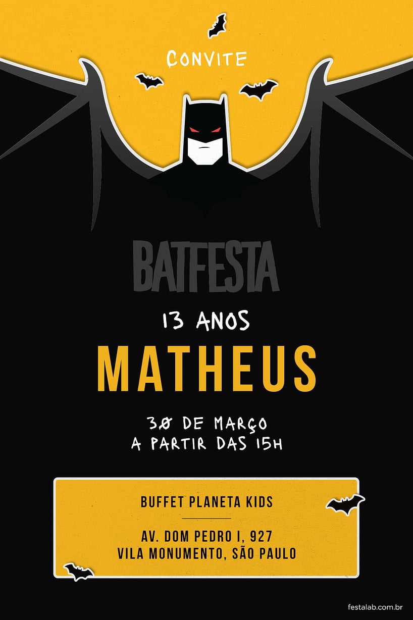 Modelo de Convite de Aniversario - BatFesta Criar convite de aniversário - BatFesta| FestaLab