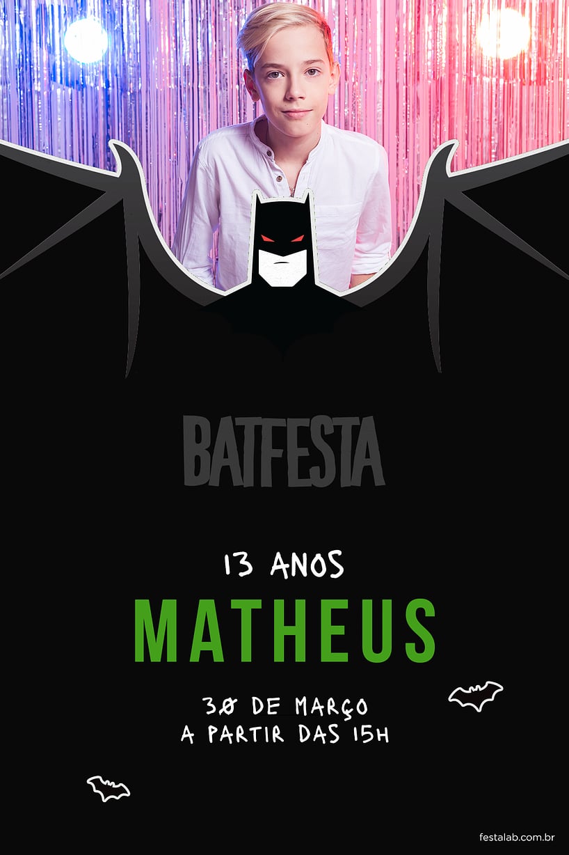 Modelo de Convite de Aniversario - Batfesta Verde Criar convite de aniversário - Batfesta Verde| FestaLab