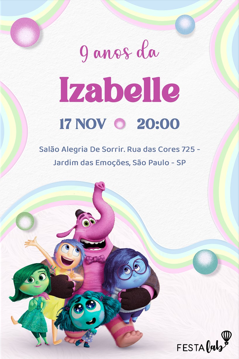Modelo de Convite de Aniversario - Bing Bong Divertidamente Criar convite de aniversário - Bing Bong Divertidamente| FestaLab
