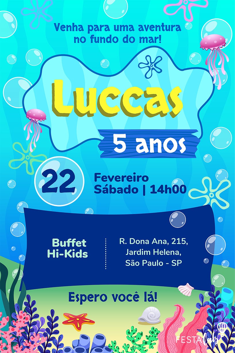 Modelo de Convite de Aniversario - Bob Esponja Criar convite de aniversário - Bob Esponja| FestaLab