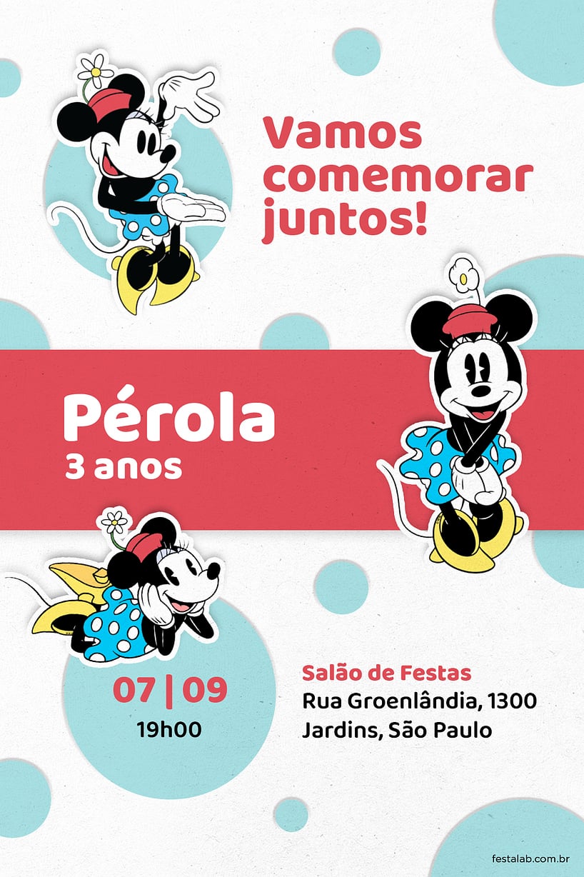 Modelo de Convite de Aniversario - Bolinhas da Minnie Criar convite de aniversário - Bolinhas da Minnie| FestaLab
