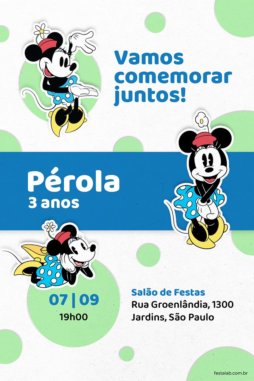 Modelo de Convite de Aniversario - Bolinhas da Minnie Azul Criar convite de aniversário - Bolinhas da Minnie Azul| FestaLab