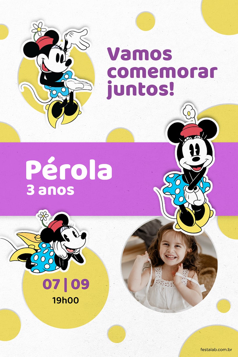 Modelo de Convite de Aniversario - Bolinhas da Minnie Lilas Criar convite de aniversário - Bolinhas da Minnie Lilás| FestaLab