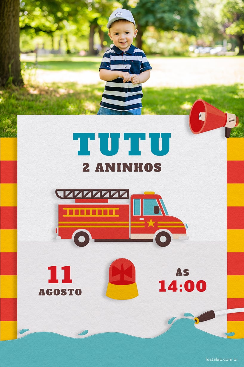 Modelo de Convite de Aniversario - Bombeiro Criar convite de aniversário - Bombeiro| FestaLab