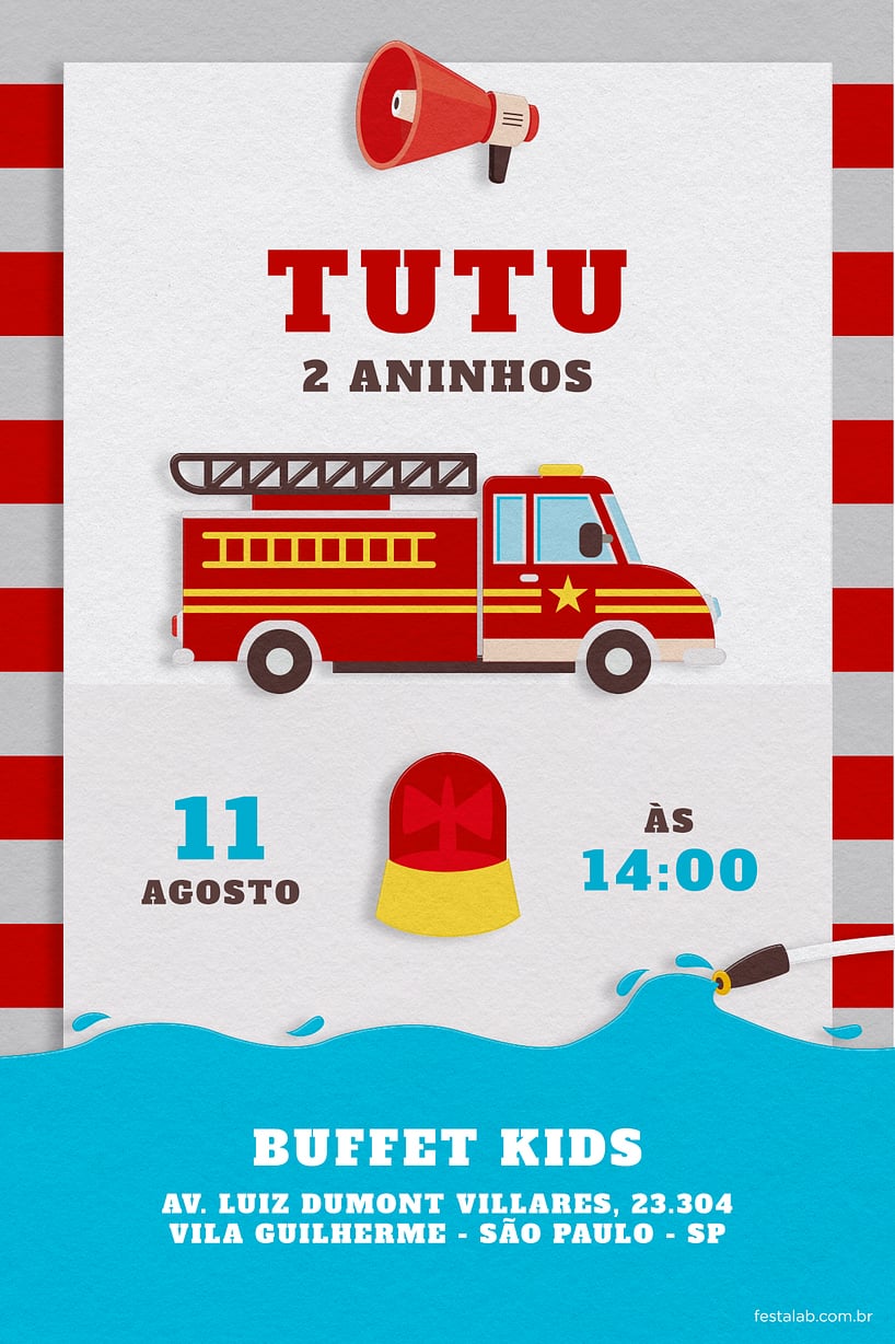 Modelo de Convite de Aniversario - Bombeiro Azul Criar convite de aniversário - Bombeiro Azul| FestaLab