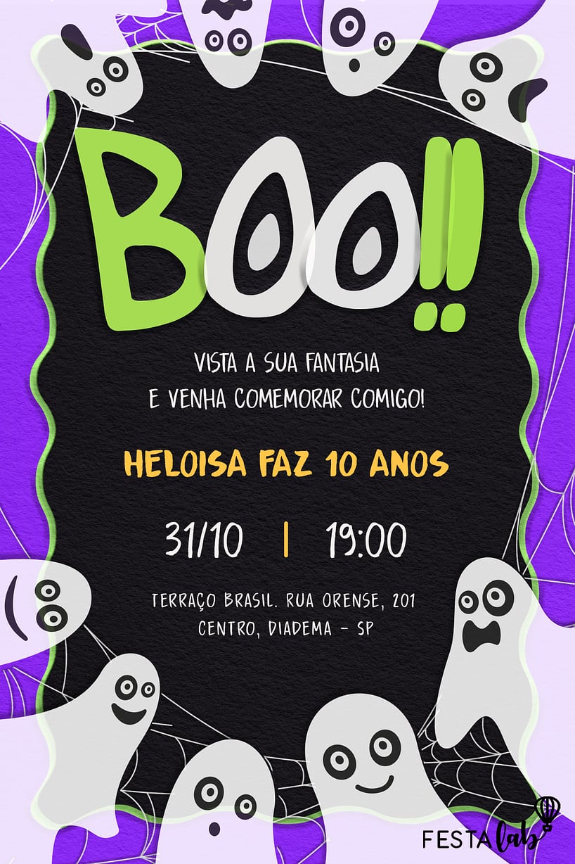 Modelo de Convite de Aniversario - Boo Criar convite de aniversário - Boo| FestaLab