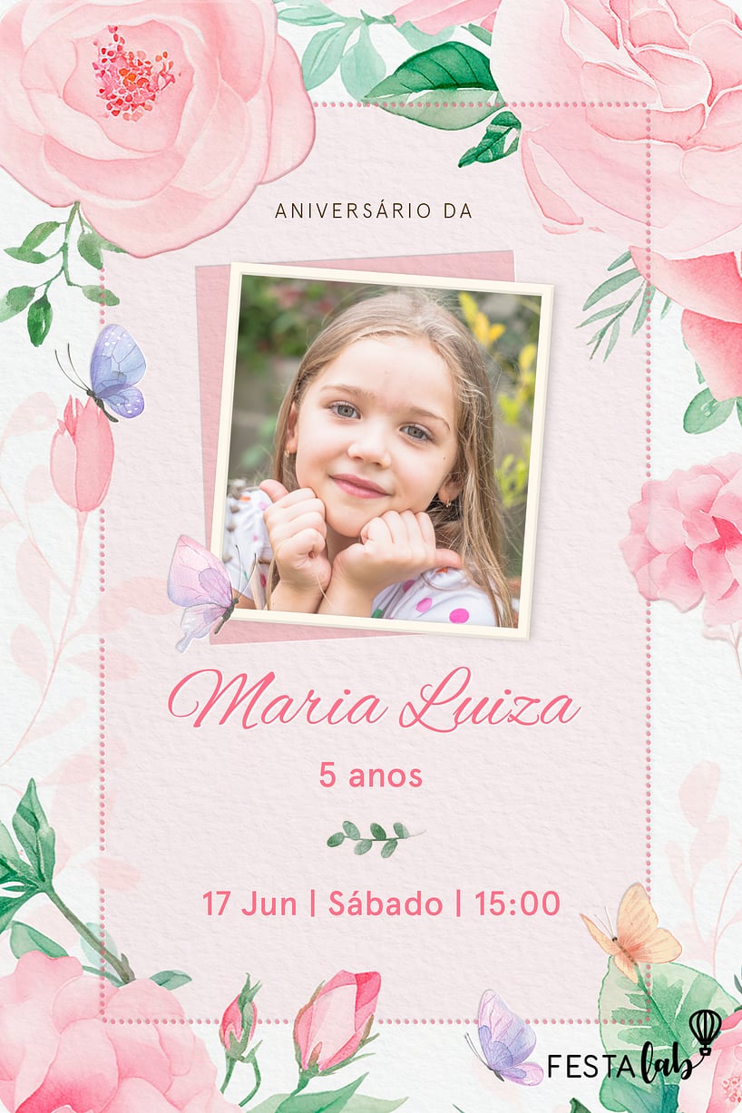 Modelo de Convite de Aniversario - Bosque das borboletas Criar convite de aniversário - Bosque das borboletas| FestaLab