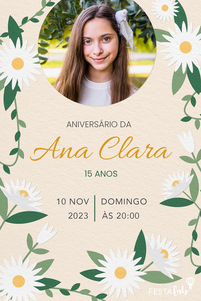Modelo de Convite de Aniversario - Bosque das Margaridas Criar convite de aniversário - Bosque das Margaridas| FestaLab