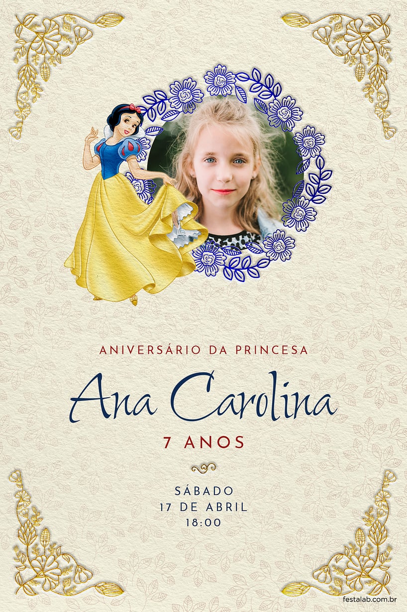 Modelo de Convite de Aniversario - Branca de Neve - Creme Criar convite de aniversário - Branca de Neve - Creme| FestaLab