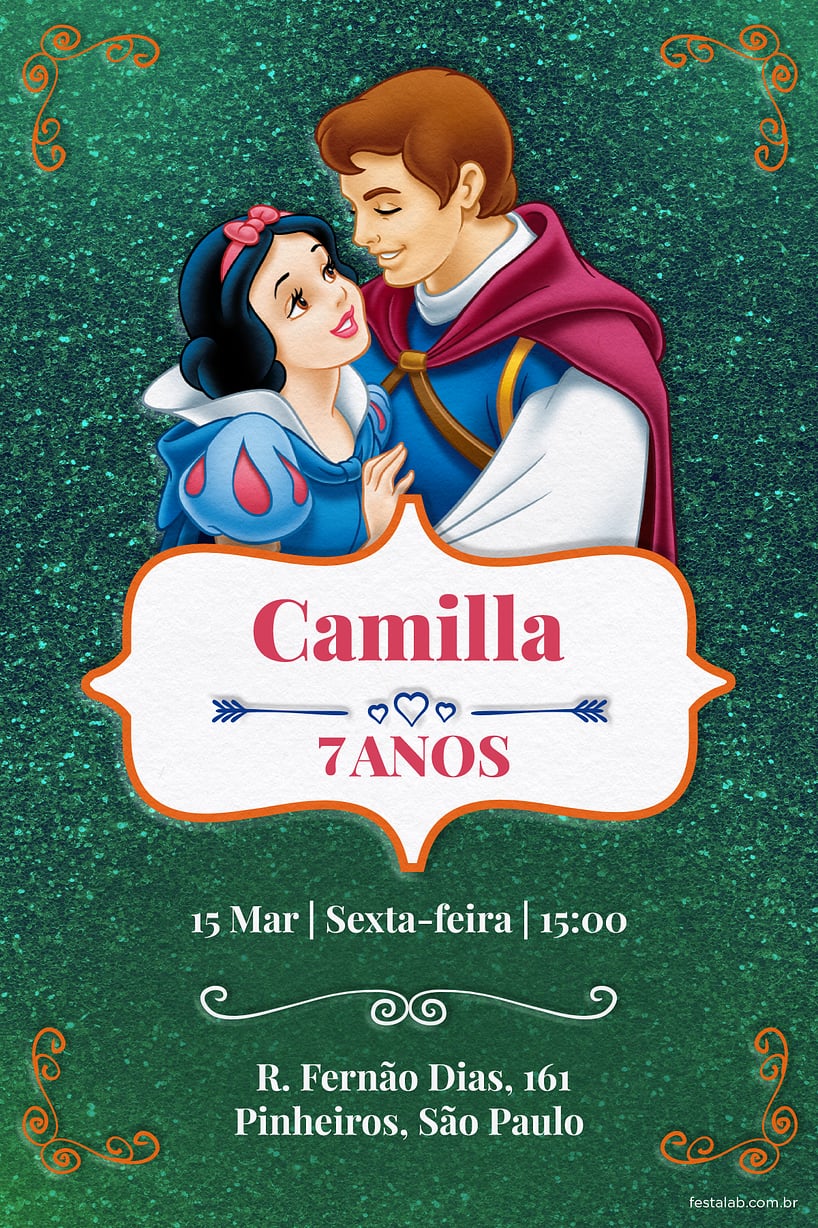 Modelo de Convite de Aniversario - Branca de Neve - Verde Criar convite de aniversário - Branca de Neve - Verde| FestaLab