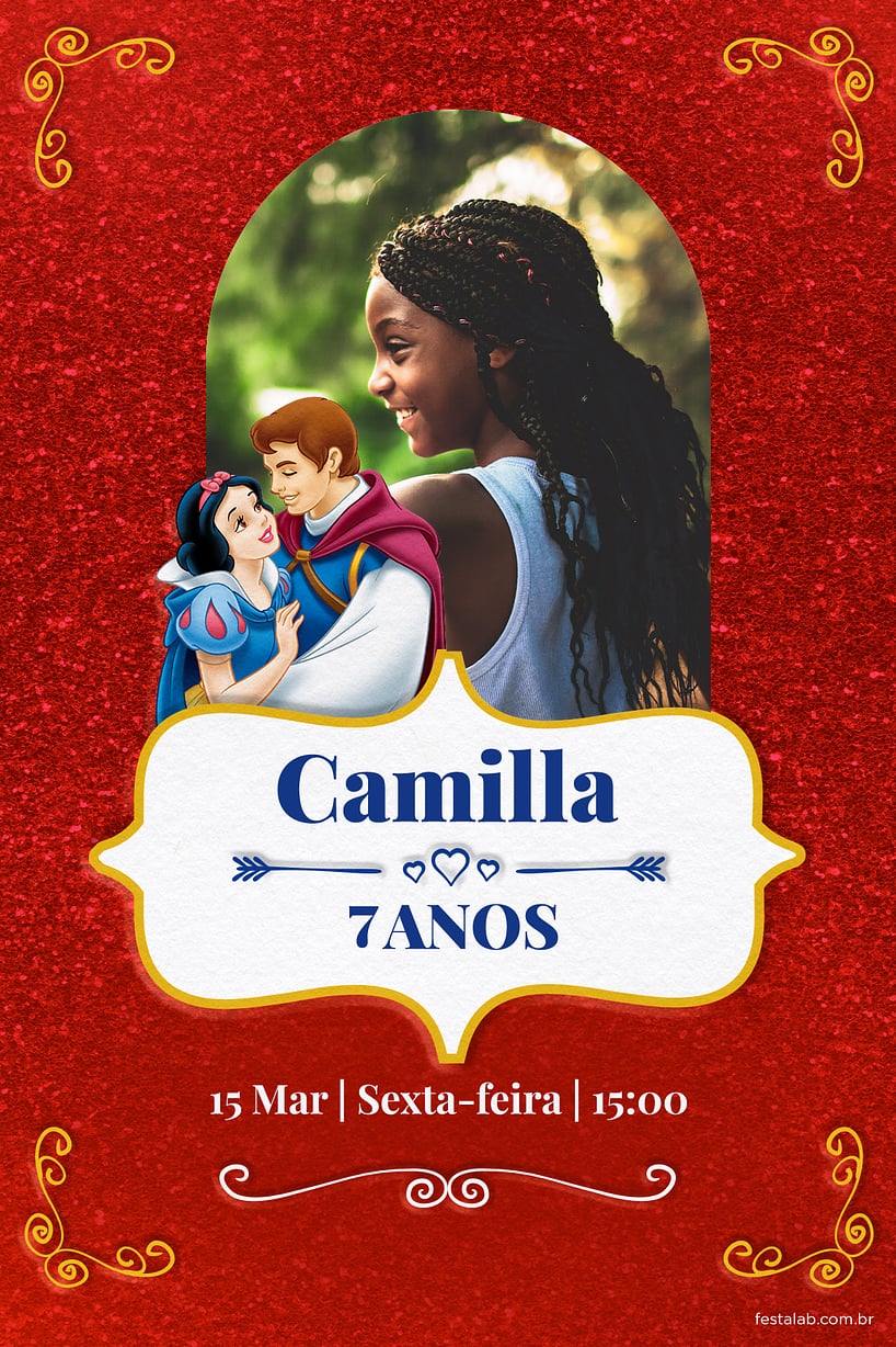 Modelo de Convite de Aniversario - Branca de Neve - Vermelha Criar convite de aniversário - Branca de Neve - Vermelha| FestaLab