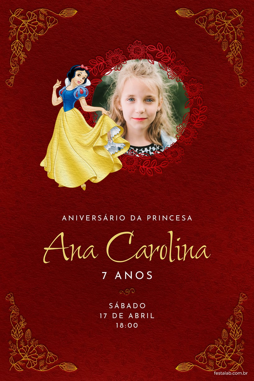 Modelo de Convite de Aniversario - Branca de Neve - Vermelho Criar convite de aniversário - Branca de Neve - Vermelho| FestaLab