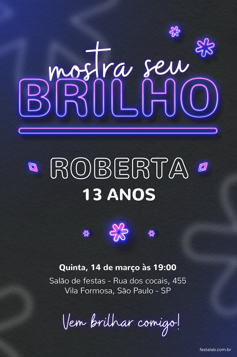 Modelo de Convite de Aniversario - Brilho Azul Criar convite de aniversário - Brilho Azul| FestaLab