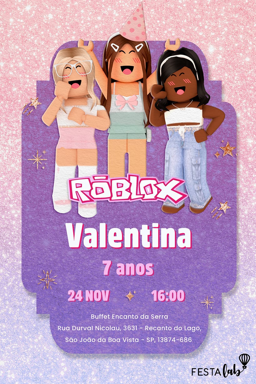 Modelo de Convite de Aniversario - Brilho das Roblox Criar convite de aniversário - Brilho das Roblox| FestaLab