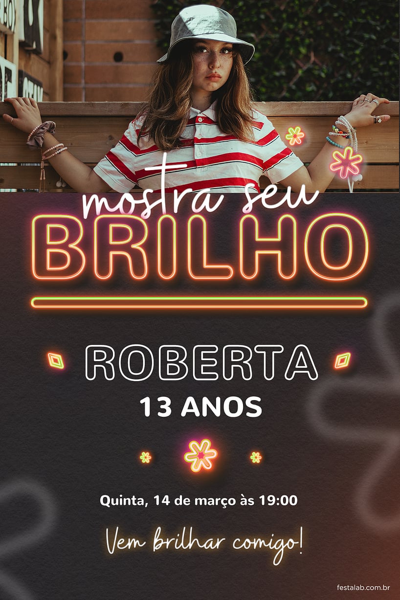 Modelo de Convite de Aniversario - Brilho Laranja Criar convite de aniversário - Brilho Laranja| FestaLab