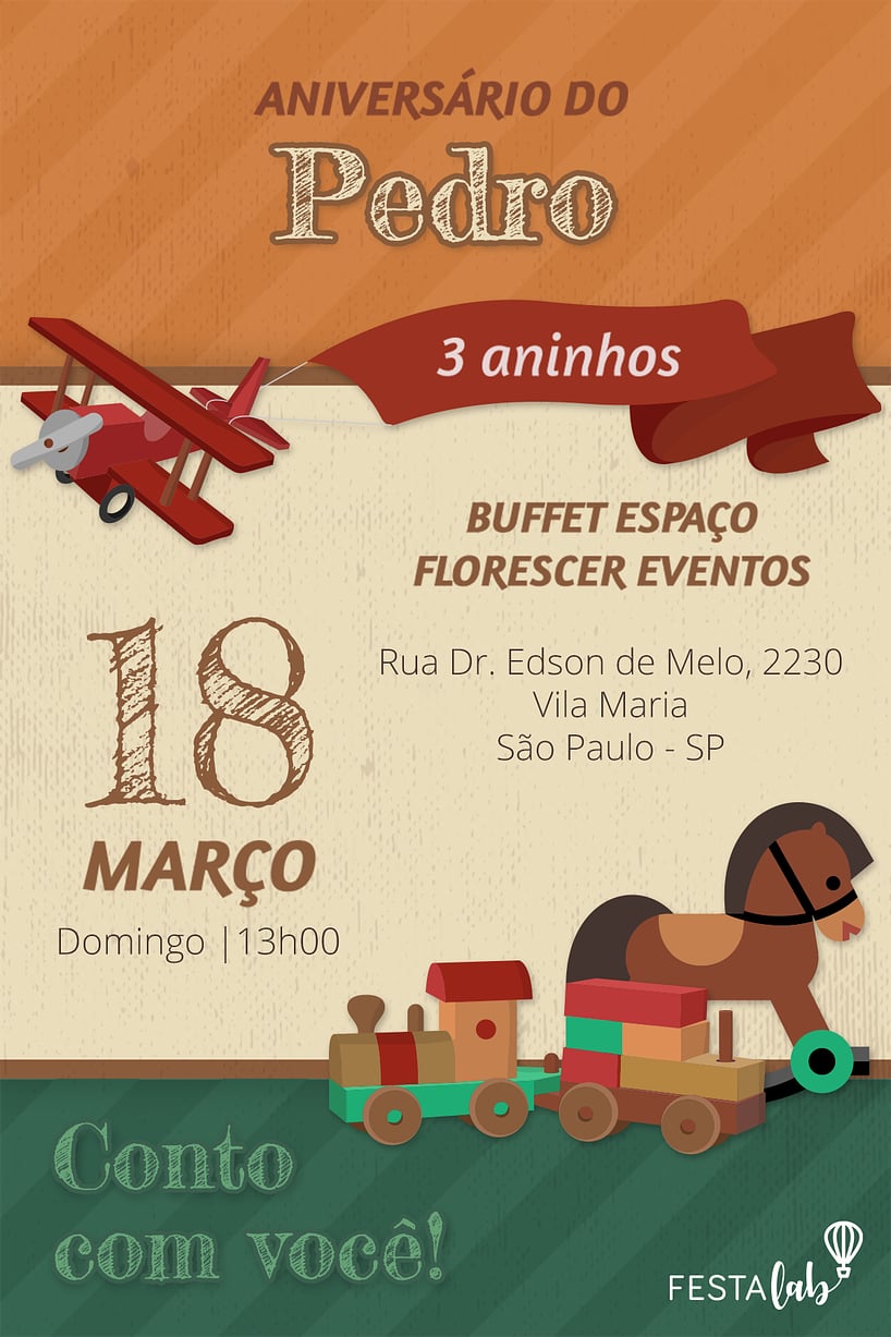 Modelo de Convite de Aniversario - Brinquedos Criar convite de aniversário - Brinquedos| FestaLab
