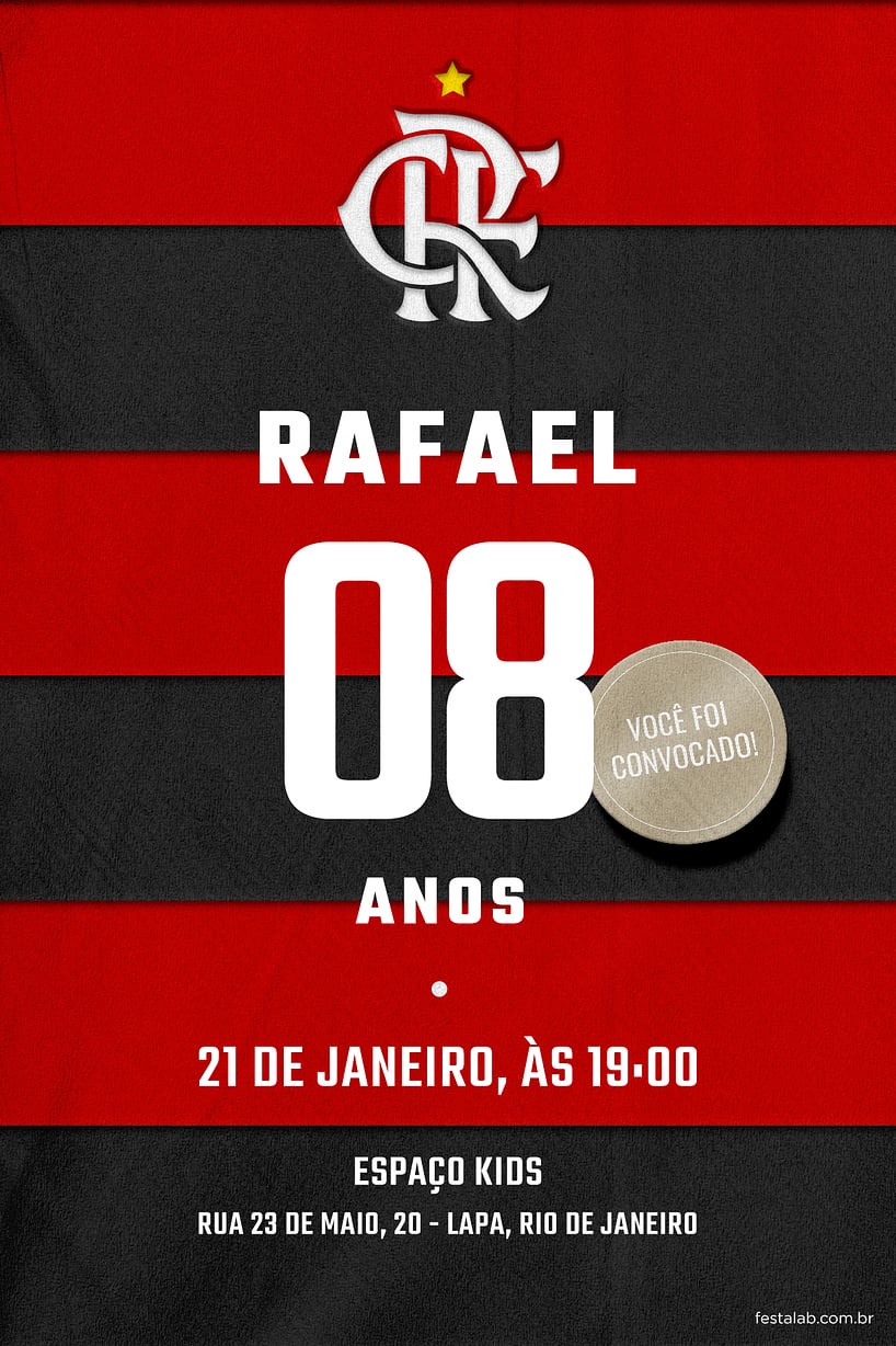 Modelo de Convite de Aniversario - Camisa CRF Criar convite de aniversário - Camisa CRF| FestaLab