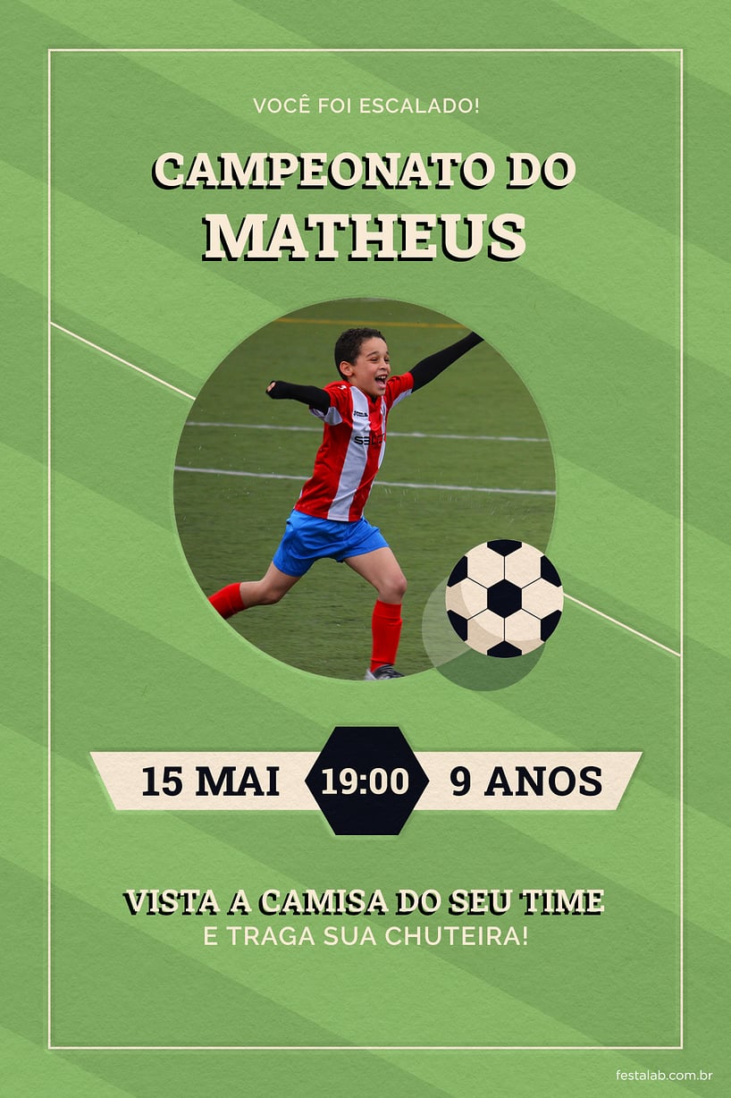 Modelo de Convite de Aniversario - Campeonato Verde Criar convite de aniversário - Campeonato Verde| FestaLab