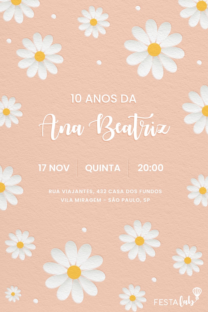 Modelo de Convite de Aniversario - Campo de Margaridas Criar convite de aniversário - Campo de Margaridas| FestaLab