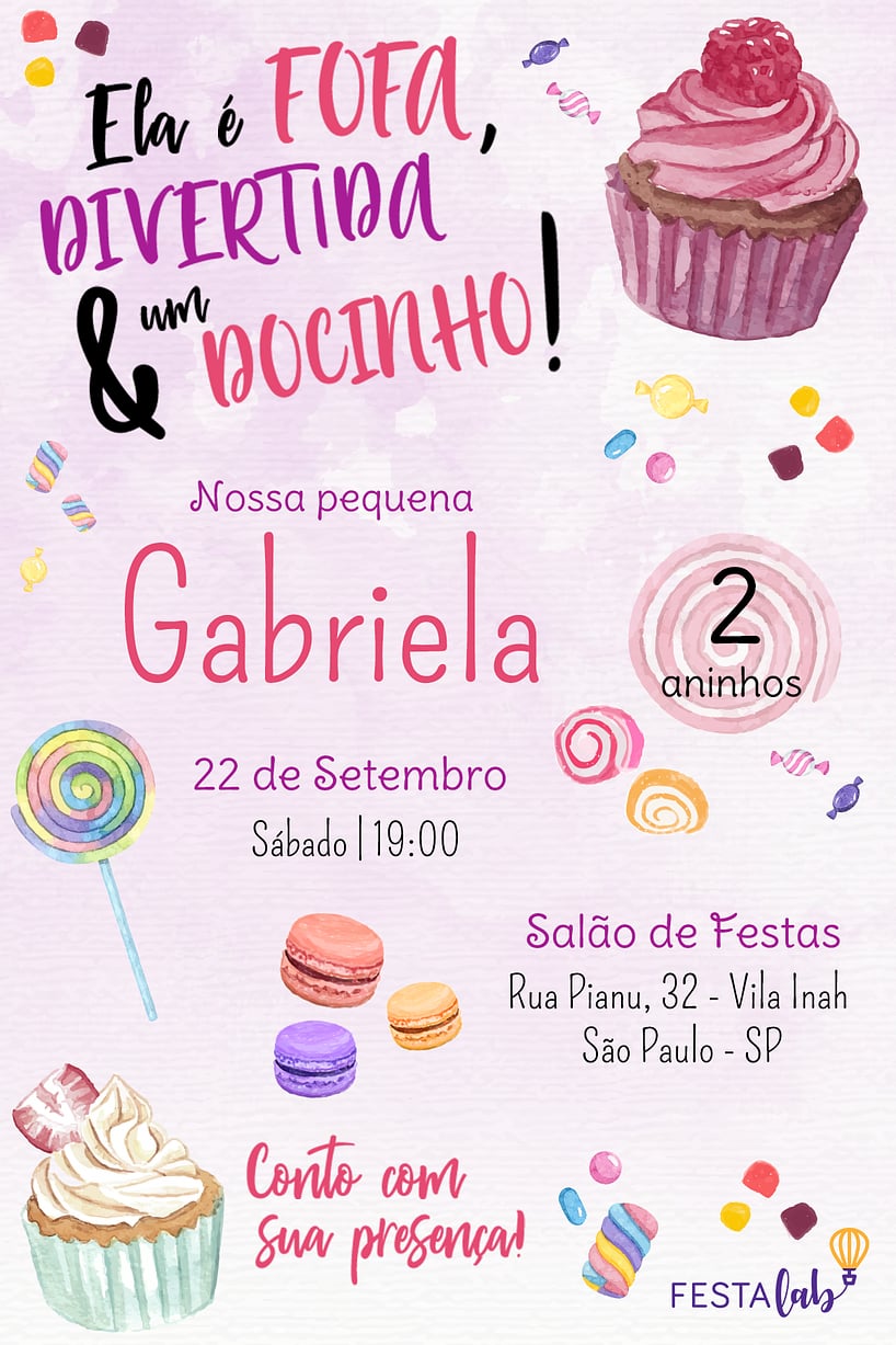 Modelo de Convite de Aniversario - Candy Criar convite de aniversário - Candy| FestaLab