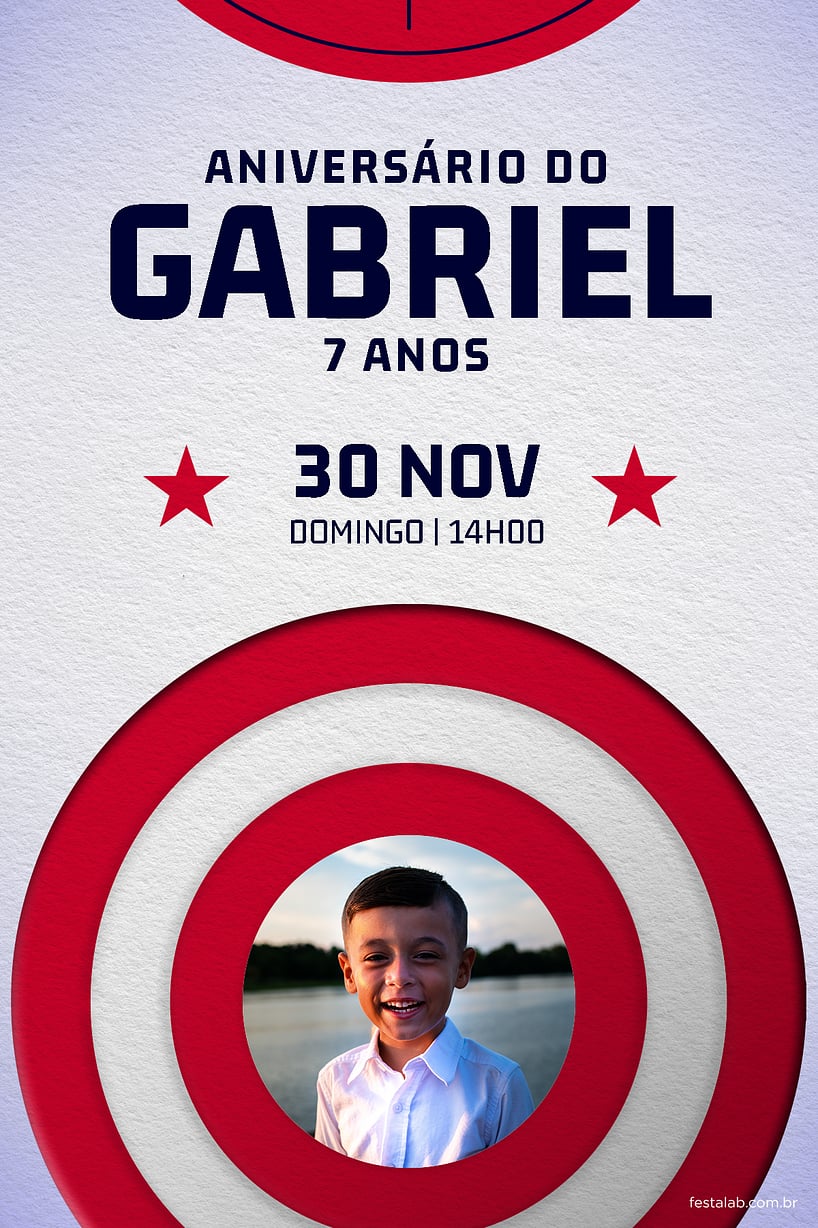 Modelo de Convite de Aniversario - Capitao America claro Criar convite de aniversário - Capitão America claro| FestaLab