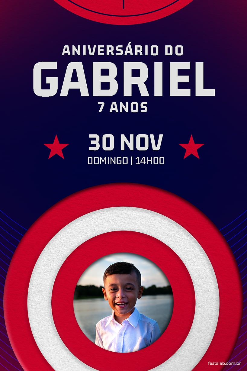 Modelo de Convite de Aniversario - Capitao America escuro Criar convite de aniversário - Capitão America escuro| FestaLab