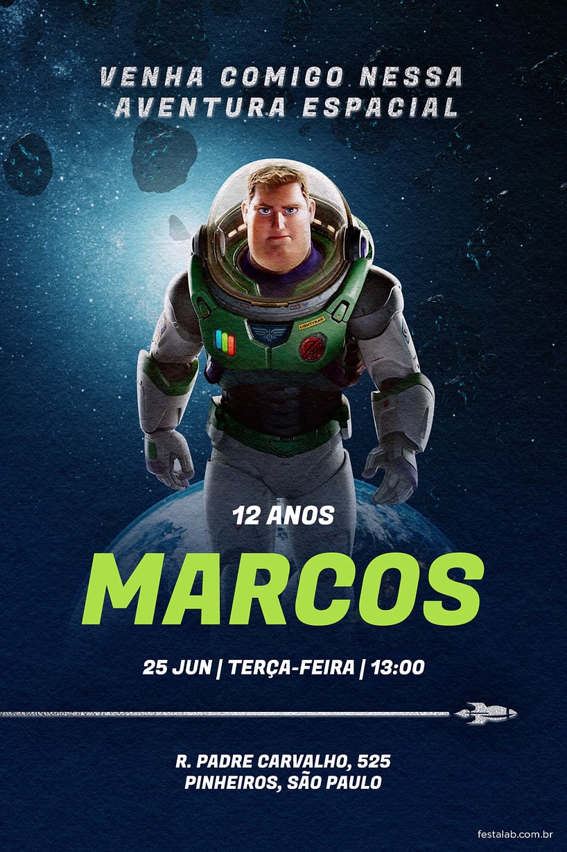 Modelo de Convite de Aniversario - Capitao Lightyear Criar convite de aniversário - Capitão Lightyear| FestaLab