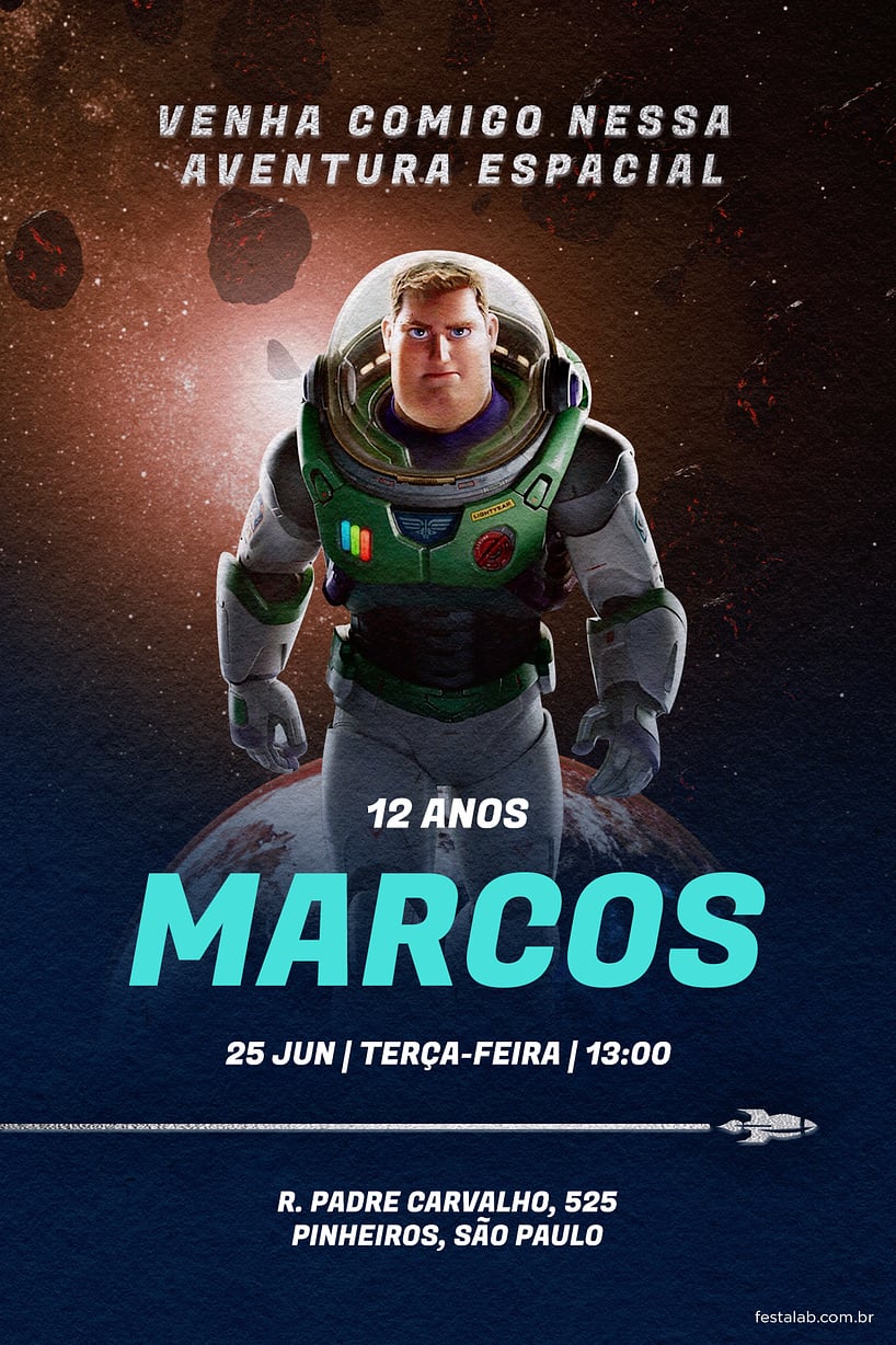Modelo de Convite de Aniversario - Capitao Lightyear Marron Criar convite de aniversário - Capitão Lightyear Marron| FestaLab
