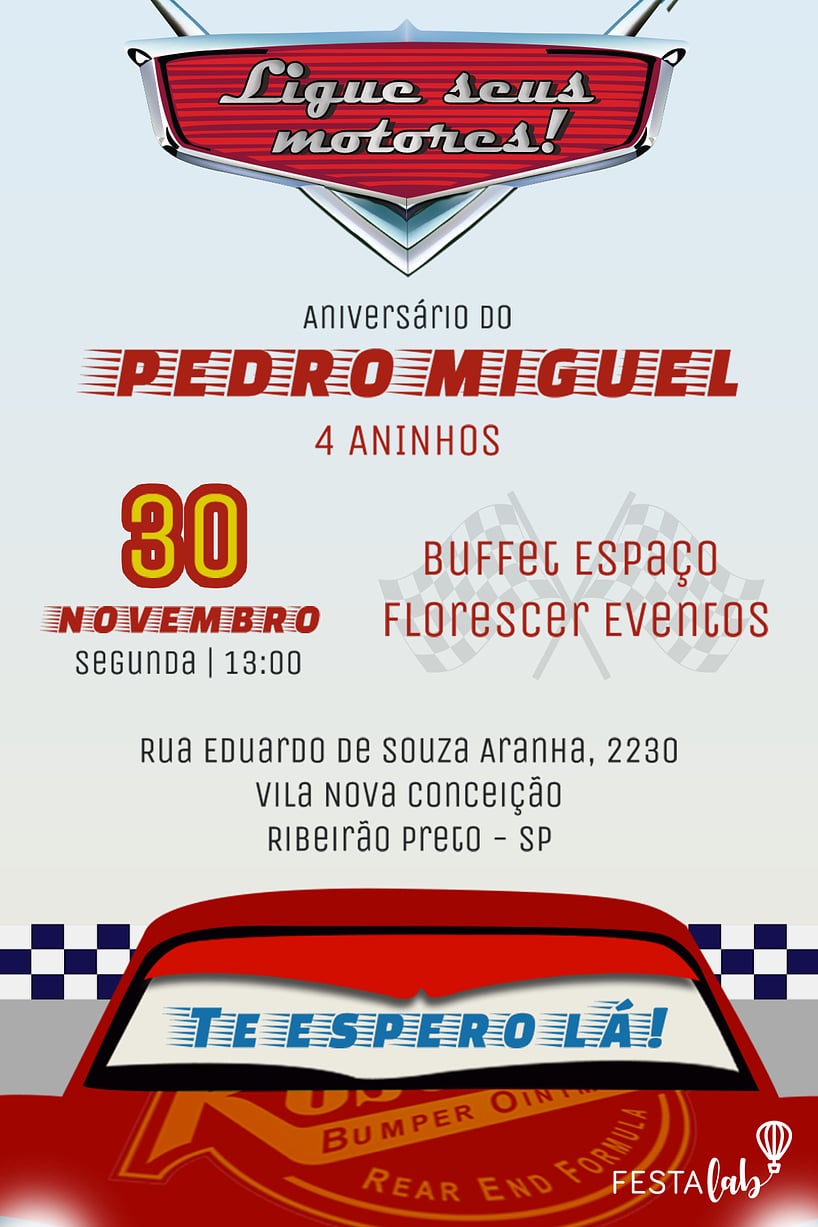 Modelo de Convite de Aniversario - Carros Criar convite de aniversário - Carros| FestaLab