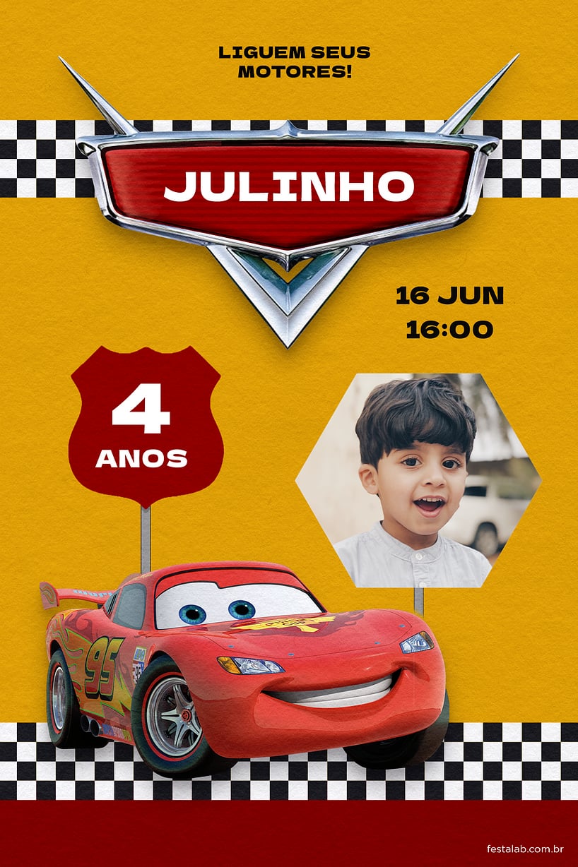 Modelo de Convite de Aniversario - Carros amarelo Criar convite de aniversário - Carros amarelo| FestaLab