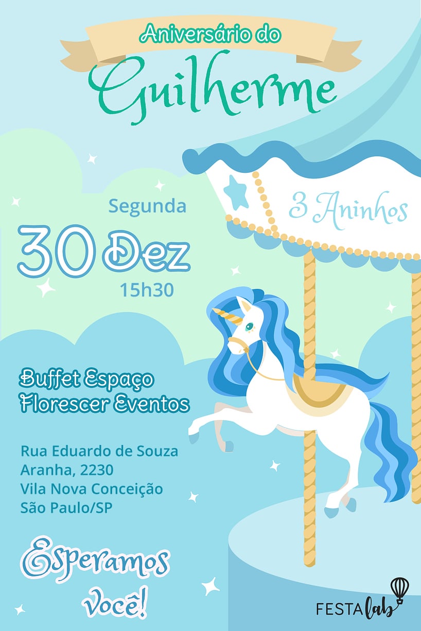 Modelo de Convite de Aniversario - Carrossel Encantado Criar convite de aniversário - Carrossel Encantado| FestaLab