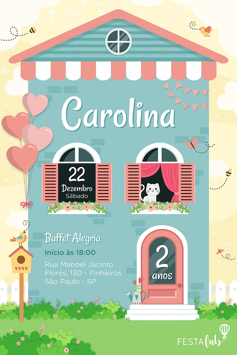 Modelo de Convite de Aniversario - Casa de Bonecas Criar convite de aniversário - Casa de Bonecas| FestaLab